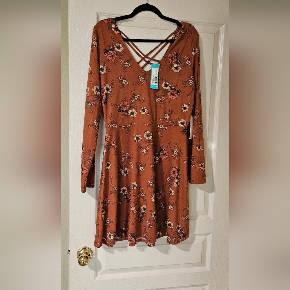 Autumn orange dress,  3/4 sleeves